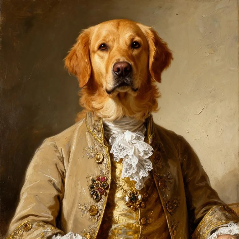 Aristocrat-style personalized pet portrait in elegant attire