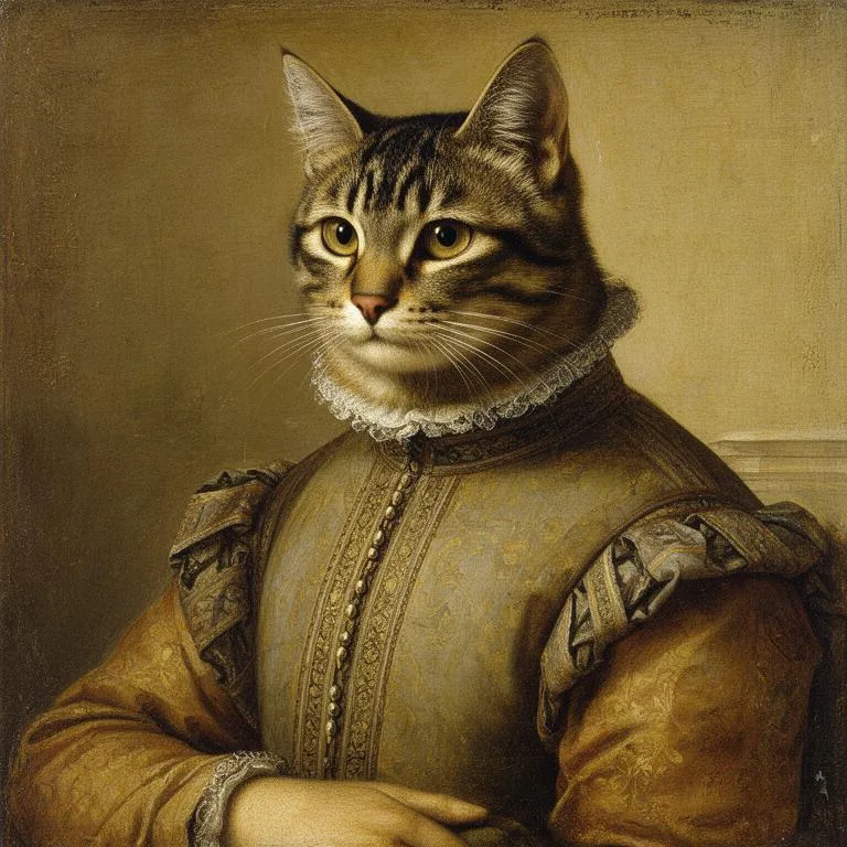 Renaissance-style custom portrait of a cat in noble dress on archival canvas